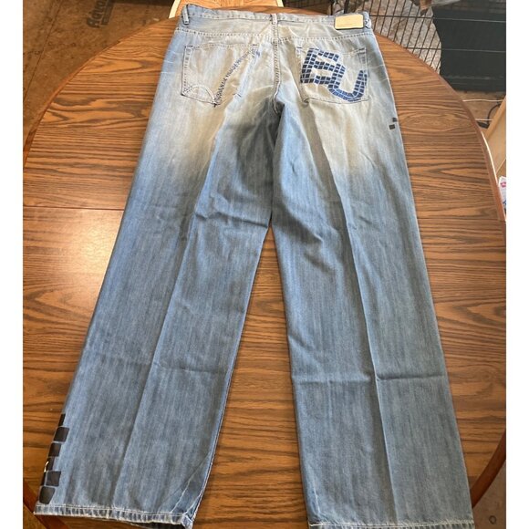Echo Unlimited 1972 baggy fit wide leg denim jeans with graphics size 38x34 - Picture 2 of 12